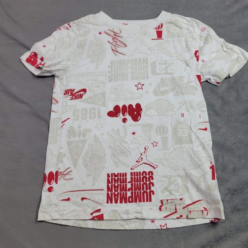 Nike Jordan Jumpman Graphic T-Shirt White/Red Youth Size S 100% Cotton